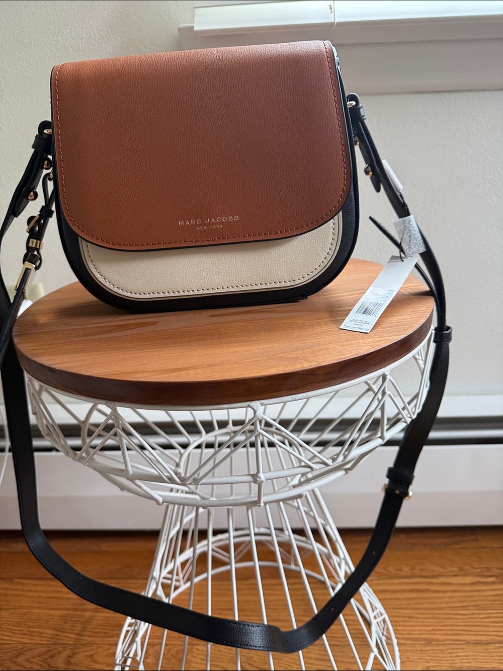 Marc Jacobs Two-Tone Saddle Crossbody — Brown, Cream & Black Trim